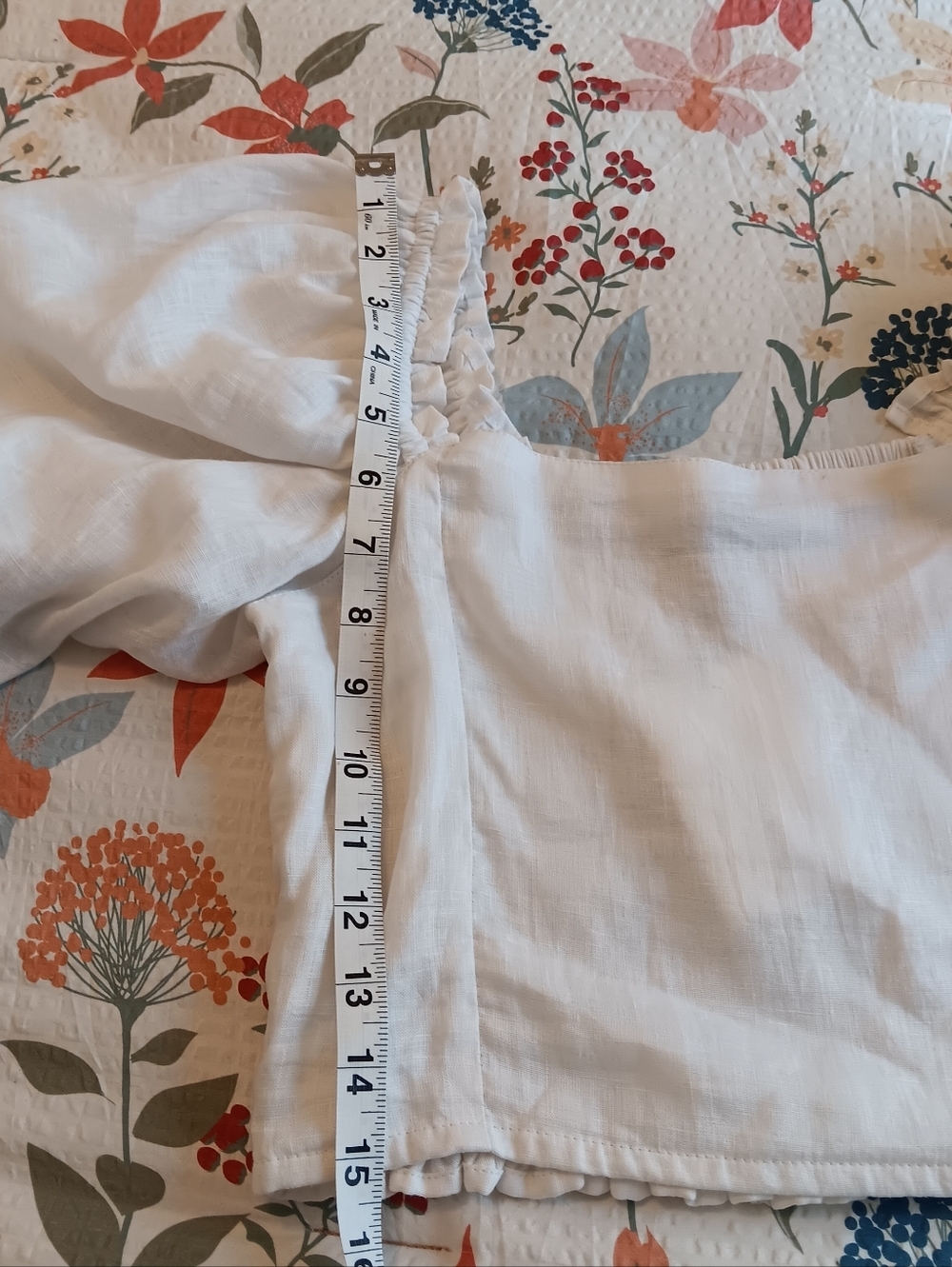 Faithfull the Brand Barnette White Linen Puff-Sleeve Square-Neck Crop Smock Top - Picture 12 of 12